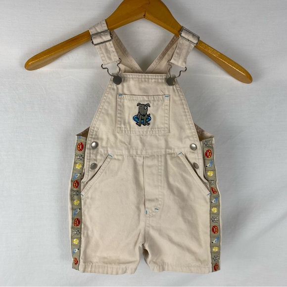 Please Mum Other - Please Mum Baby Overalls 12M Dog Embroidered Shortalls